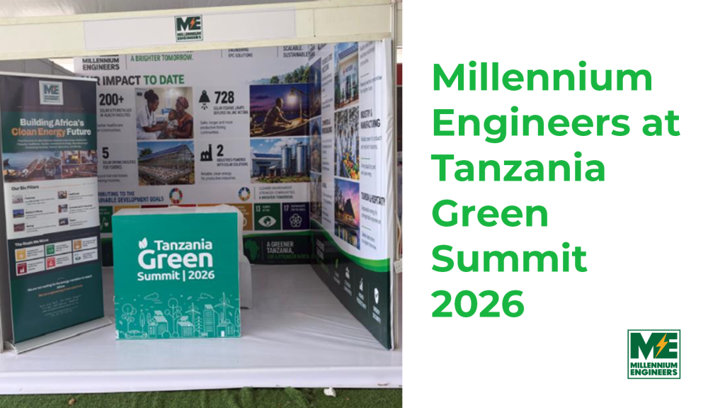 The Millennium Engineers exhibition booth at Tanzania Green Summit 2026, showcasing the company’s renewable energy and engineering capabilities.